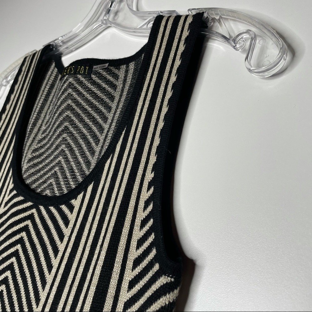 Potters Pot Sleeveless Geometric Knit Mini Sweater Dress Black Cream Burgundy S - Picture 10 of 11